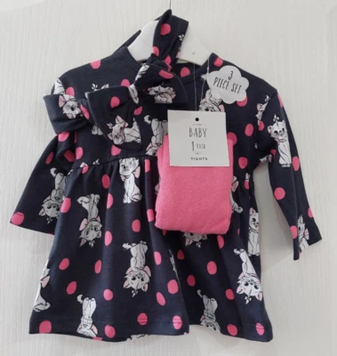 Recién Nacido Disney Bebé Niñas Marie Vestido Diadema y Medias 3 Piezas Personaje Conjunto Foto 1 de 4