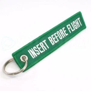 INSERT BEFORE FLIGHT KEYCHAIN GREEN/white QTY = 1 PC KEY RING TAGS - Picture 1 of 3