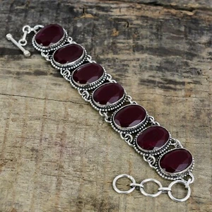 Elegant Ruby Gemstone Handmade 925 Sterling Silver Bracelet For Christmas Gifts - Picture 1 of 4