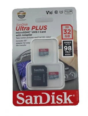 SanDisk Ultra Plus MicroSDHC UHS-I Card w/ Adapter 32GB - - Image 1 of 3