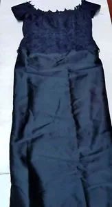 Vestido Rickie Freeman para Teri Jon Hombro Descubierto Encaje Azul Marino Talla 20 Vestido - Imagen 1 de 18