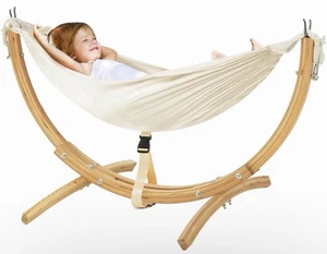 Kids Wooden Hammock with Stand – Stable Solid Wood Frame, Cozy Indoor/Outdoor - Bild 1 von 7
