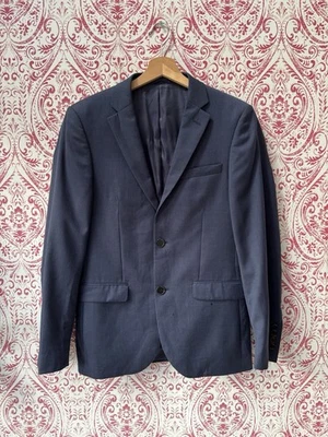 DKNY Mens Navy Slim Fit Blazer Jacket Super 100s Wool Chest 36 Textured 2 Button - Image 1 of 4