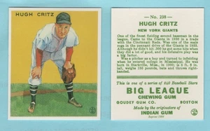 1933 Goudey Baseball Reprint # 238 Hugh Critz --New York Giants --Box 741 - Picture 1 of 1