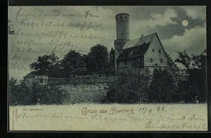 Mondschein-AK Bamberg, Ansicht der Altenburg 1898 - Bild 1 von 2