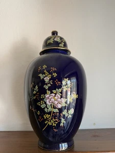 Vaso blu, decoro floreale cinese, antico Altezza Cm42 Peso Kg 2,5 - Foto 1 di 6