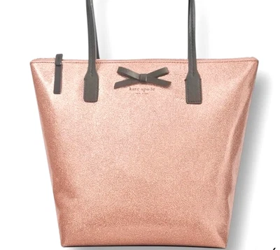Bolso Kate Spade Oro Rosa Brillo Mediano Bolso de Hombro Negro Lazo y Correas Foto 1 de 4