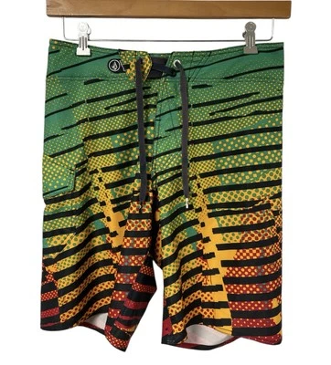 Volcom Cinch Fly Swim Shorts Mens Size 30 Pocket Colorful Green Yellow Red Black - Image 1 of 4