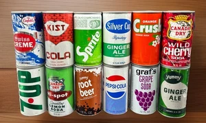 Menge 12 Vintage Stahl Pop Soda Dose 12 Unzen Pepsi Cola Crush 7 UP Cherry Sprite Grafs D - Bild 1 von 8