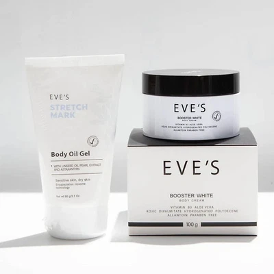 EVE'S Booster White Body Cream Stretch Mark 100ml +Body Oil Gel Reduce Scars 90g - Image 1 of 4