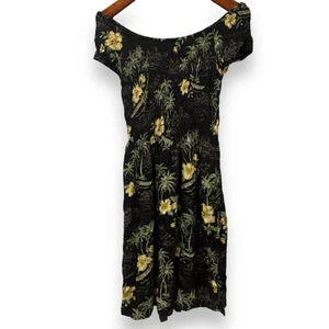Aloha Hut Hawaii Smocked Off the Shoulder Floral Midi Dress One Size Fits All - Picture 1 of 7