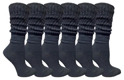 Womens Cotton Slouch Socks, Womans Knee High Boot Socks (Black, 6 Pack) - Image 1 of 4