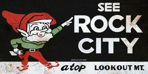 SEE ROCK CITY LOOKOUT MT GNOME 36" HEAVY DUTY METAL USA MADE AGED ADV SIGN - Picture 1 of 1