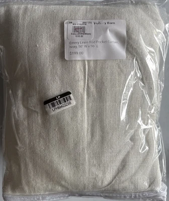 Set of (2) Pottery Barn Emery Linen BLACKOUT Curtains Drape 50x96" - Ivory - NEW - Image 1 of 4