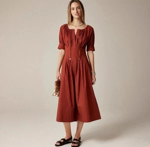 J. Crew Damen Cinched-Waist Shirt-Kleid Größe 6 Rust Petite fällt klein aus neu mit Etikett - Bild 1 von 6
