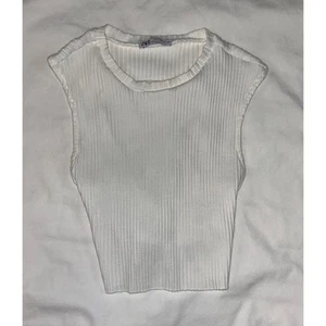 Zara Crop Top Rippstrick ärmellos Tie Back weiß Gr. M - Bild 1 von 5