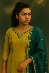 Silk Rayon Mix Kurtee, Straight Pant With Dupatta - Picture 1 of 5
