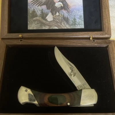 Cuchillo Bear And Son Edición Limitada Águila Vida Silvestre 482/1200 Hecho Caja de Madera Foto 1 de 4