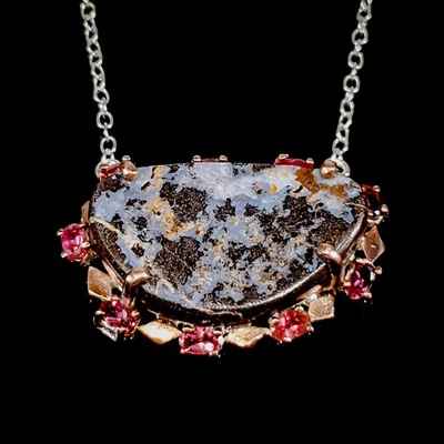 Handmade 50ct+ Natural Boulder Opal Necklace 925 Sterling Silver 17.75"/N26138 - Image 1 of 4