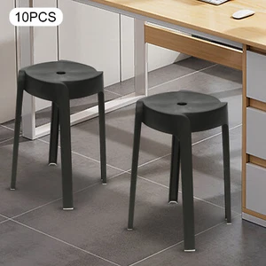 10 Pack 18" Black Plastic Stackable Stools Round Stools Modern Stackable Stools - Picture 1 of 17