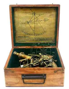 Sestante 8" nautica marina da collezione con scatola legno vintage pesante tedesco funzionante - Foto 1 di 6