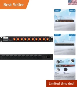 10 Outlet Horizontal PDU Rack Mount Power Strip Surge Protection Network Server - Picture 1 of 10