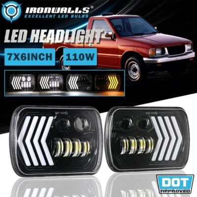 Par de faros LED de 7x6 pulgadas Hi-Lo DRL señal de giro dinámica para Mercury Lynx 81-85 Foto 1 de 4