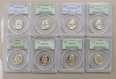 1957 - 1964 25C Washington Quarter (8 coins) PCGS PR65 - PR67 CAM CAMEO - Image 1 of 4