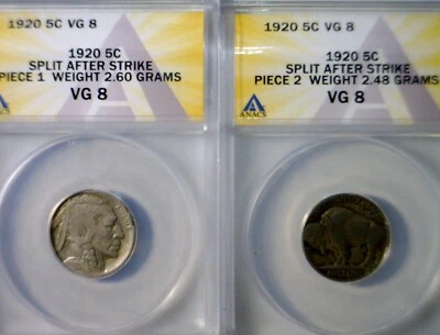 1920 ERROR ANACS VG8 SPLIT PLANCHET After Strike Buffalo Nickel Coins BOTH PCS.! - Image 1 of 4
