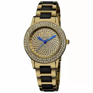 NEW August Steiner AS8052YG Women's Crystal Glitz Gold/Black Metal Ceramic Watch - Picture 1 of 3