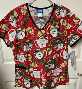 Frosty The Snowman Cherokee Scrub Top Tooniforms Christmas V Neck Medium - Picture 1 of 9