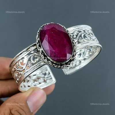925 Sterling Silver Oval Kashmir Rubi Stone Daughter Bezel Anniversary Bangle - Image 1 of 4