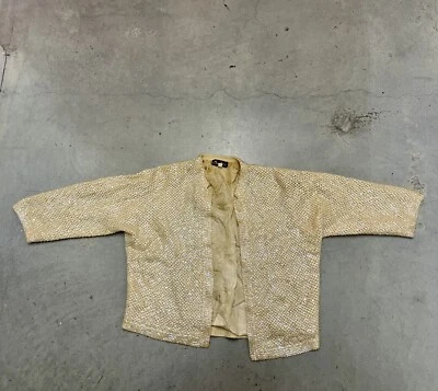 Vintage 1950s 60s Cyn Les Cream Lambswool Cardigan Heavily Sequined Sz 40 - Image 1 of 4