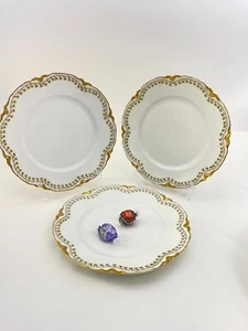 3 Haviland Limoges Dinner Plates Gold & Clover Schleiger Pattern 113A Blank 24 - Picture 1 of 6