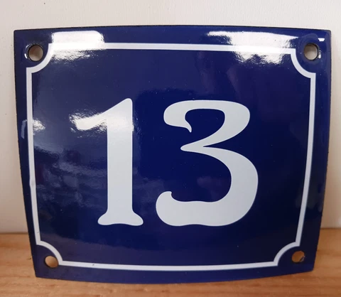 Vintage Style French 13 Cobalt Blue Enamel House Number Sign Cover