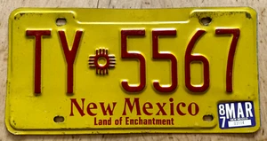 1987 NEU MEXIKO ANHÄNGER NUMMERNSCHILD " TY 5567 " NM 87 TRL TRLR - Bild 1 von 1