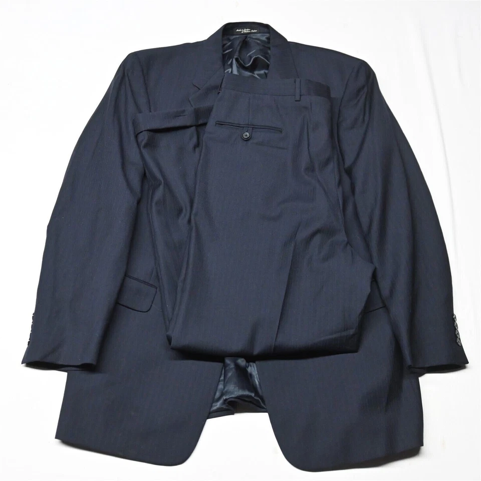 Murano 44L 36x32 Azul Marino Rayas 100% Lana Hombre Abrigo Chaqueta Pantalones Traje Foto 1 de 4