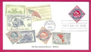EE. UU. 2001 Mystic FDC - Pan American Inverts - 80c. BÚFALO - Shs NUEVA YORK - Imagen 1 de 2