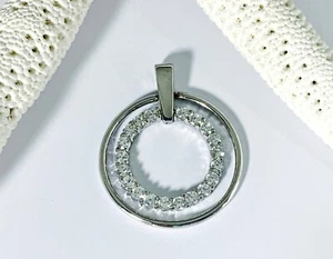 Sterling Silver 925 Infinity Circle in Circle Modern Slide Pendant CZ Designer - Picture 1 of 12