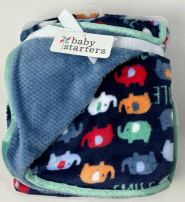 NUEVO CON ETIQUETAS Baby Starters SMILE Azul Marino Verde Menta Borde Elefante Terciopelo Manta Bebé Foto 1 de 4