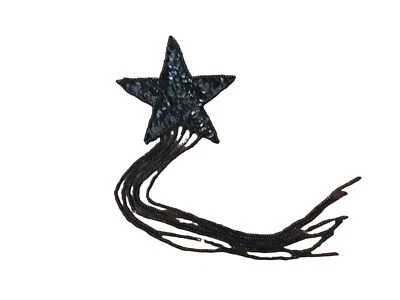 Star Black Sequin Bead Fringe Patch Sew-On Vintage - Image 1 of 3