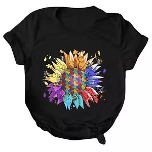 Sunflower Shirt for Women Cute Fashion Flower Short Sleeve Ladies - Picture 1 of 9