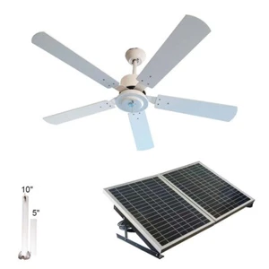 52" White Wooden Solar Ceiling Fan With 40W Solar Panel For Veranda Garage Patio - Picture 1 of 9