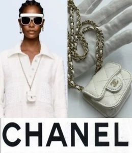 Mint Chanel 2021 White Caviar Leather Chain Mini Airpod Case Necklace Bag Purse - Picture 1 of 24