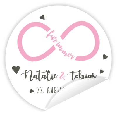 Aufkleber 'Unendliche Liebe' 24 Stück (4cm) personalisiert Hochzeit Gastgeschenk - Bild 1 von 3