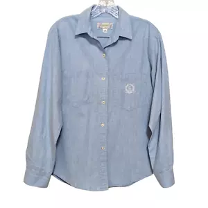 Camisa vintage de los 80 Cherokee para mujer M bordada con logotipo de escudo azul abotonada Preppy - Imagen 1 de 10