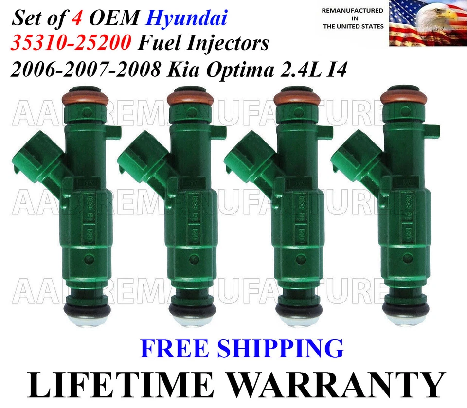 Juego de 4 inyectores de combustible originales Hyundai para Kia Optima 2006-2007-2008 2,4 L I4 Foto 1 de 1