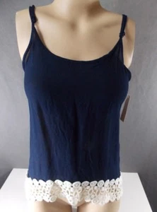 Womens sz M Liberty Love Blue Crochet Cami Shirt spagetti straps white 17l32pb25 - Picture 1 of 5