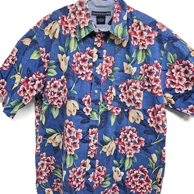 Camisa Tommy Hilfiger Para Hombre Grande Azul Rojo Floral Hawaiana Manga Corta Algodón Foto 1 de 4