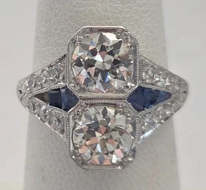 Antique Art Deco Platinum Natural Diamond Filigree Ring Excellent Condition - Picture 1 of 7